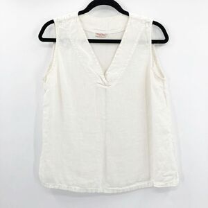 Vintage Match Point Women's Cream V Neck‎ Linen Sleeveless Blouse Size 25